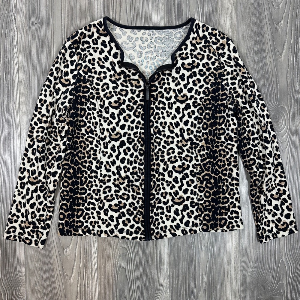 Leopard Print Cotton Zip‎ Up Cardigan with Black Trim Y2K Iconic - SIZE EST L